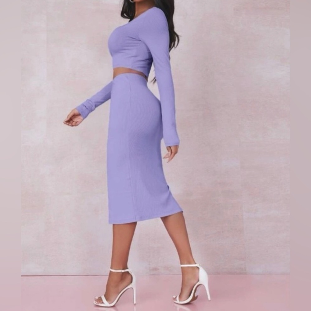 Beautiful Solid Crop Tee & Split Thigh Skirt Set - Picture 2 of 6